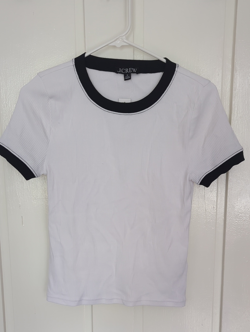 J. Crew White Ribbed Short-Sleeve Tee with Black Trim